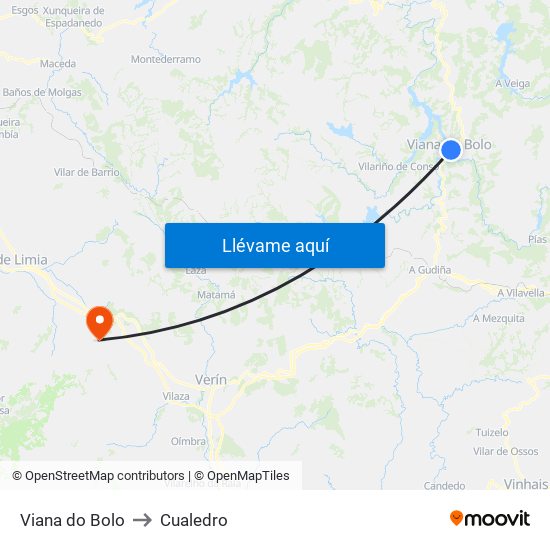 Viana do Bolo to Cualedro map