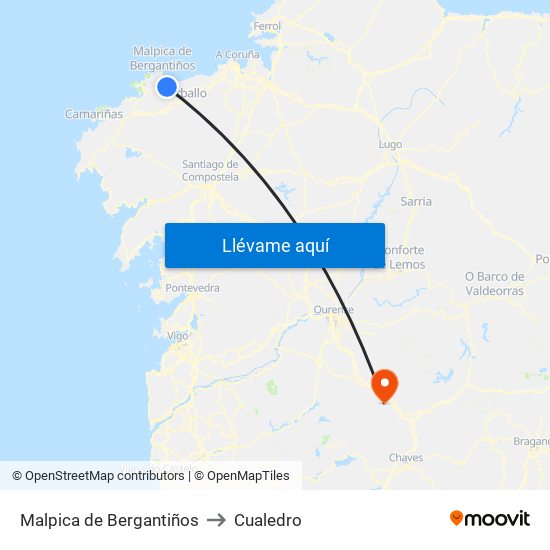 Malpica de Bergantiños to Cualedro map