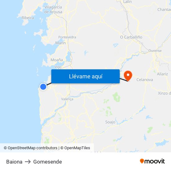 Baiona to Gomesende map