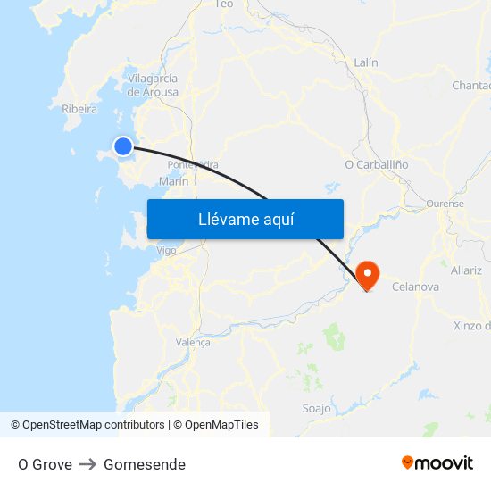 O Grove to Gomesende map