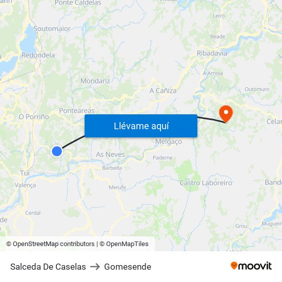 Salceda De Caselas to Gomesende map