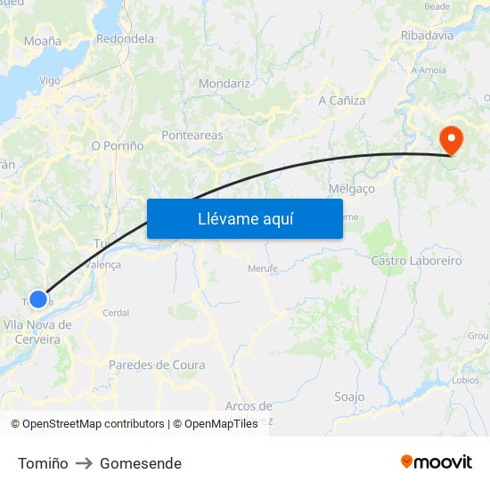 Tomiño to Gomesende map