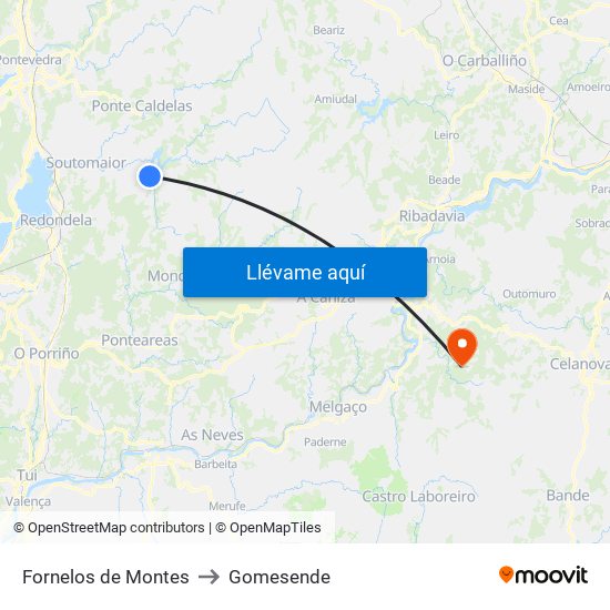 Fornelos de Montes to Gomesende map