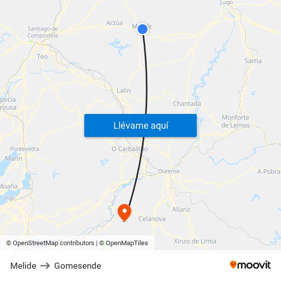 Melide to Gomesende map