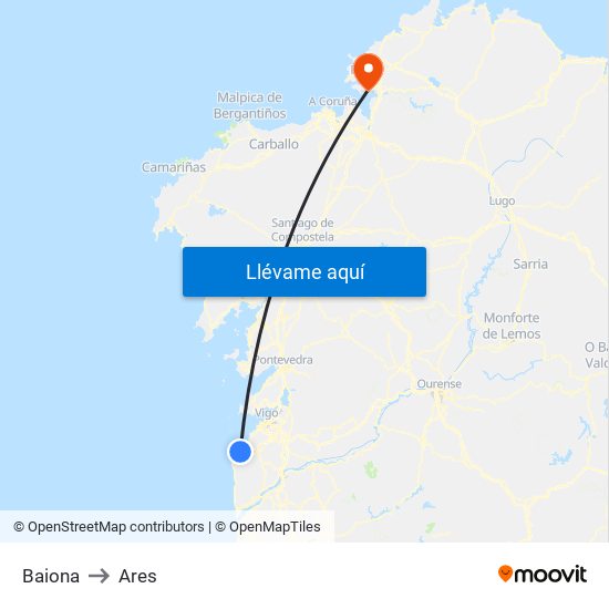 Baiona to Ares map