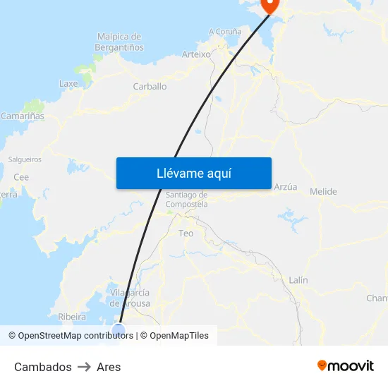 Cambados to Ares map