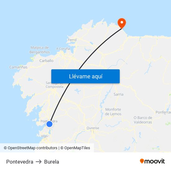 Pontevedra to Burela map