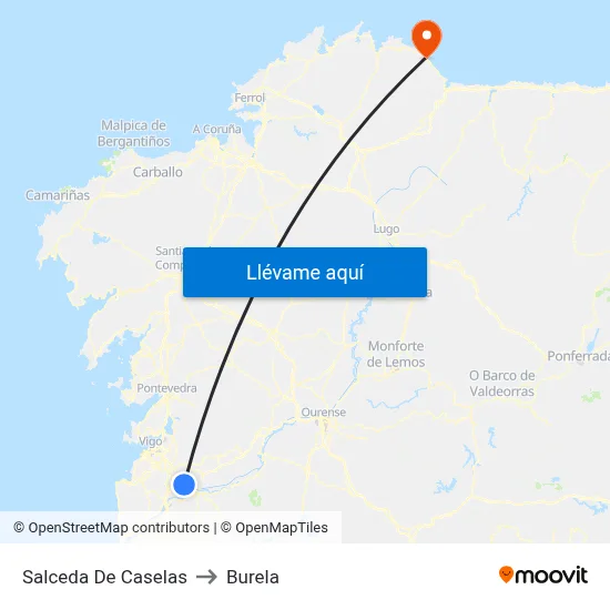 Salceda De Caselas to Burela map