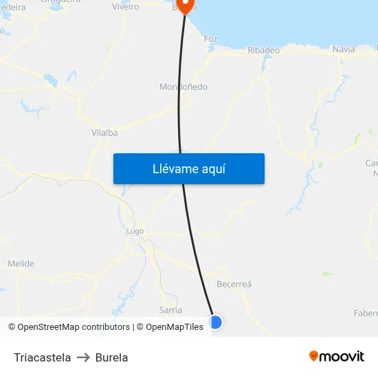Triacastela to Burela map