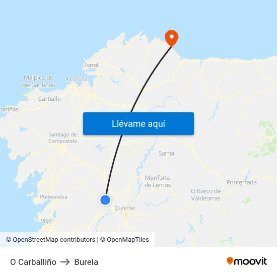O Carballiño to Burela map