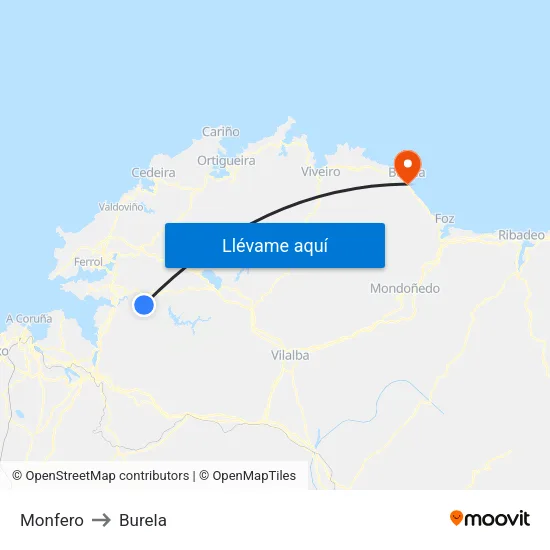 Monfero to Burela map