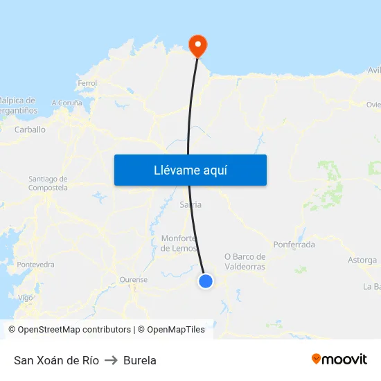 San Xoán de Río to Burela map