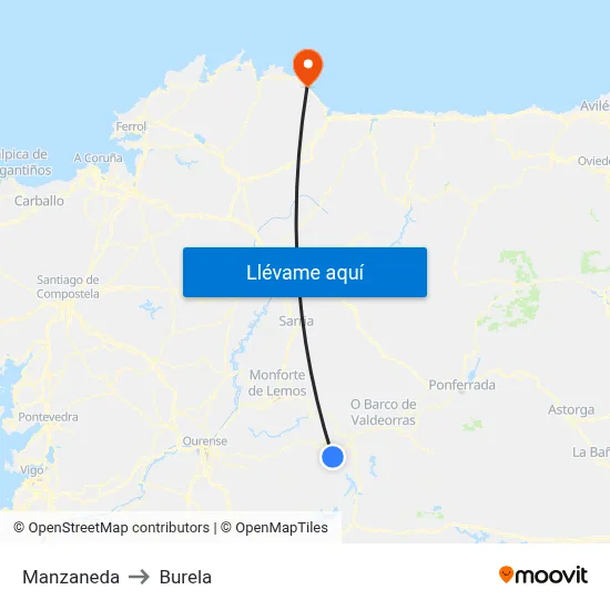Manzaneda to Burela map