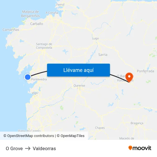 O Grove to Valdeorras map