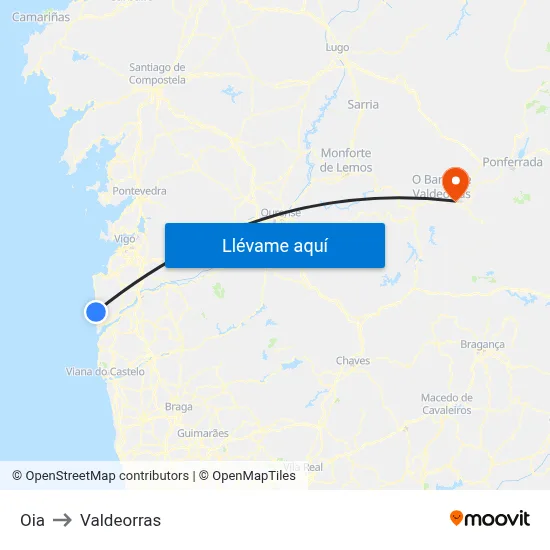 Oia to Valdeorras map