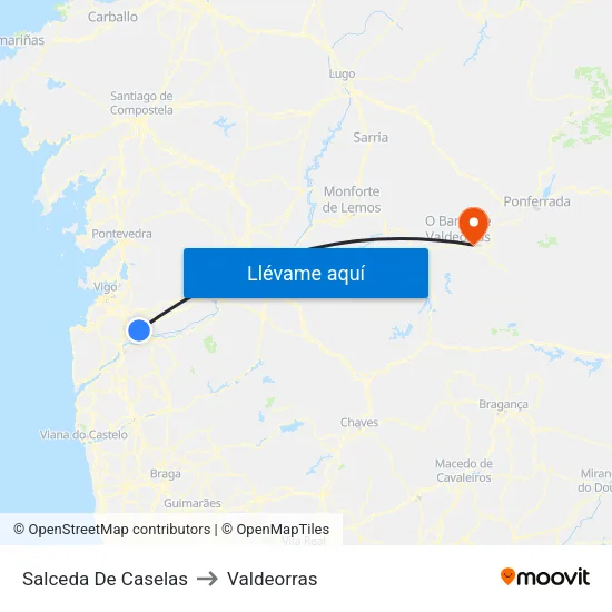 Salceda De Caselas to Valdeorras map