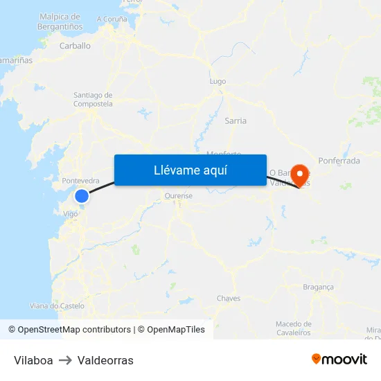 Vilaboa to Valdeorras map