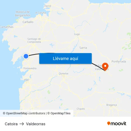 Catoira to Valdeorras map