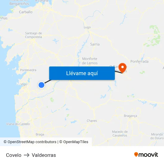 Covelo to Valdeorras map