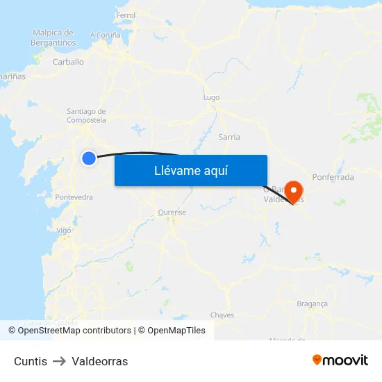 Cuntis to Valdeorras map