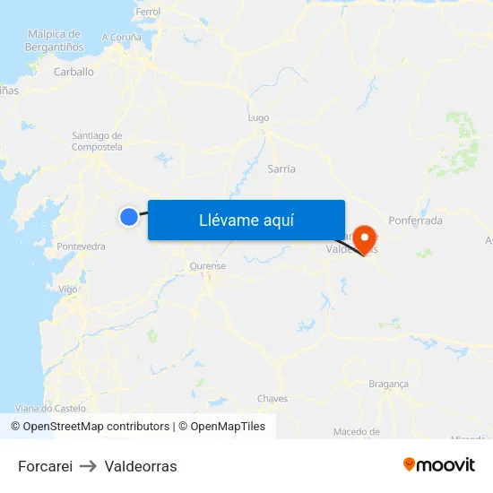 Forcarei to Valdeorras map