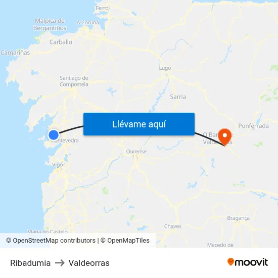Ribadumia to Valdeorras map