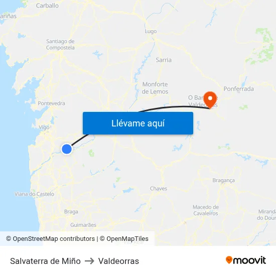Salvaterra de Miño to Valdeorras map
