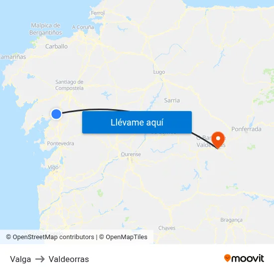 Valga to Valdeorras map