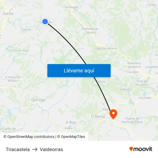 Triacastela to Valdeorras map