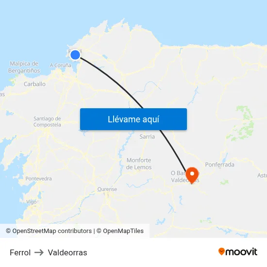 Ferrol to Valdeorras map