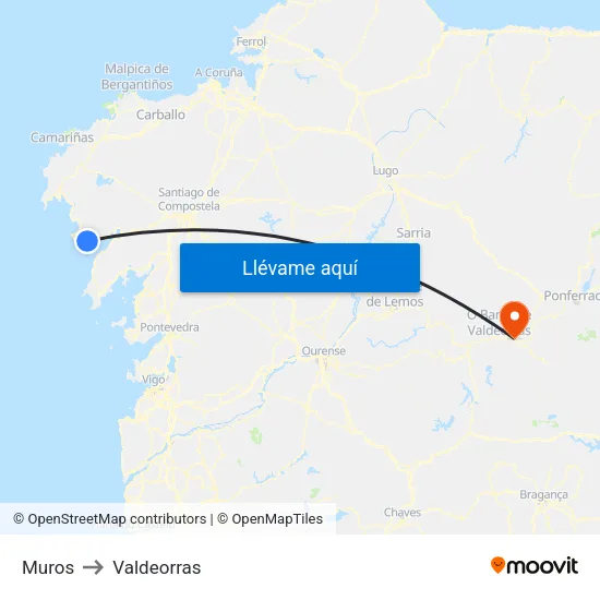 Muros to Valdeorras map
