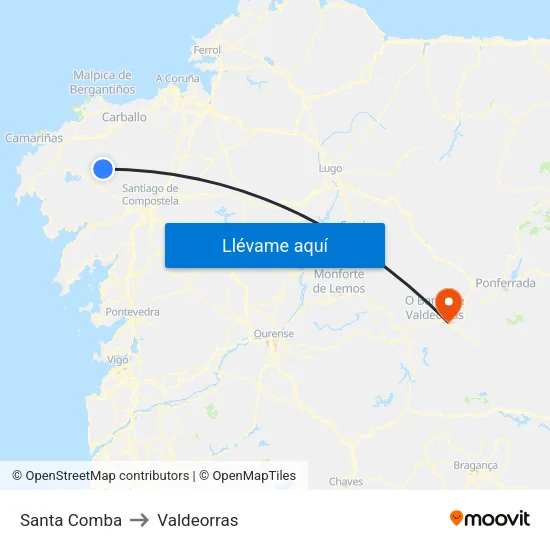 Santa Comba to Valdeorras map