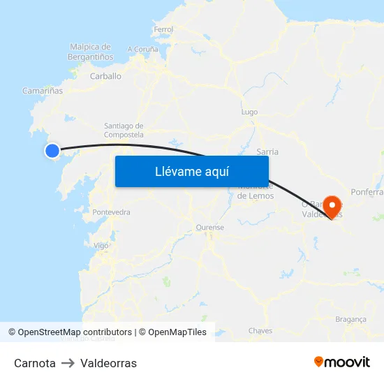 Carnota to Valdeorras map