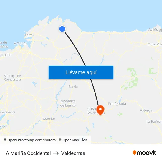 A Mariña Occidental to Valdeorras map