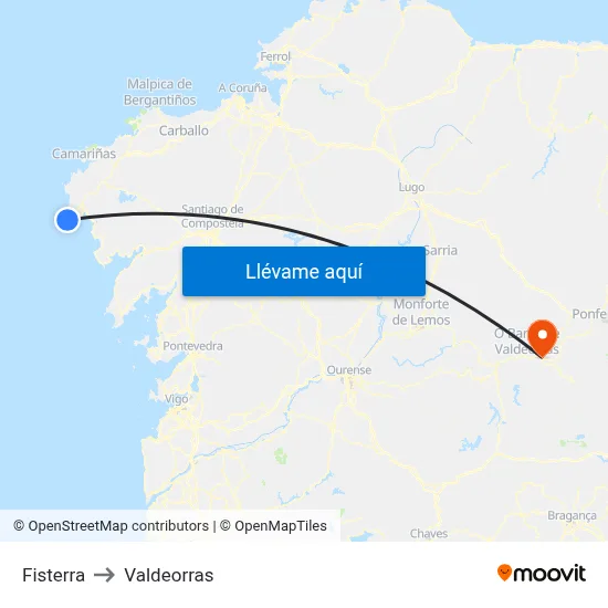 Fisterra to Valdeorras map