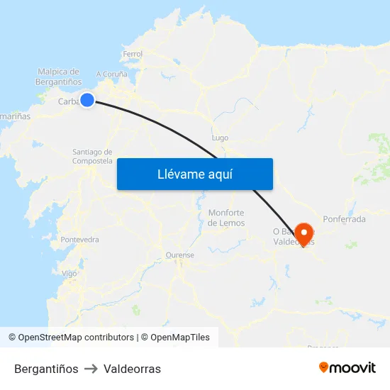 Bergantiños to Valdeorras map