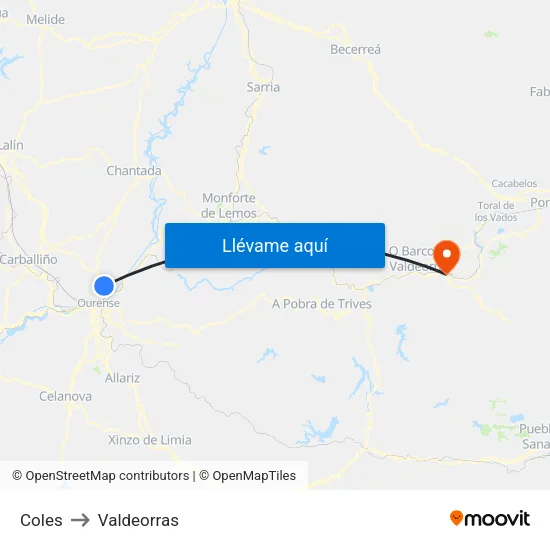 Coles to Valdeorras map