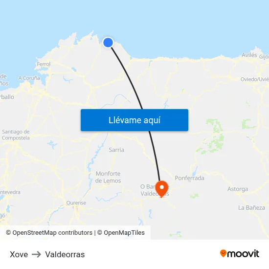 Xove to Valdeorras map