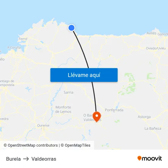 Burela to Valdeorras map