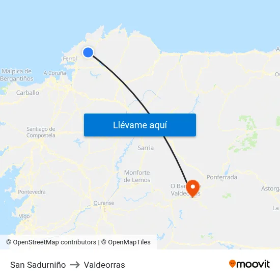 San Sadurniño to Valdeorras map