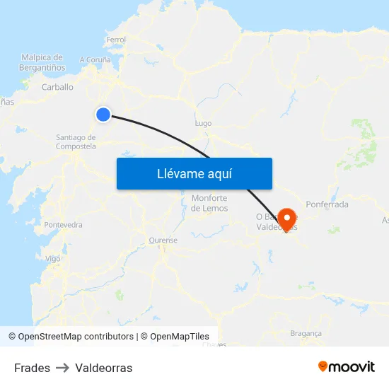 Frades to Valdeorras map