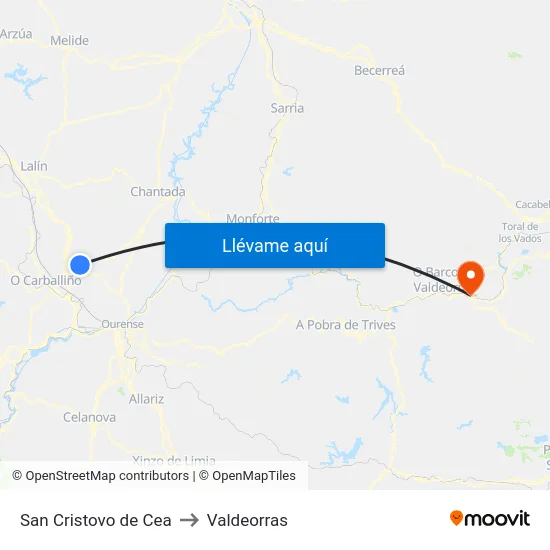 San Cristovo de Cea to Valdeorras map