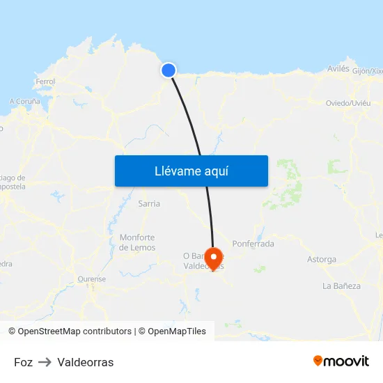 Foz to Valdeorras map