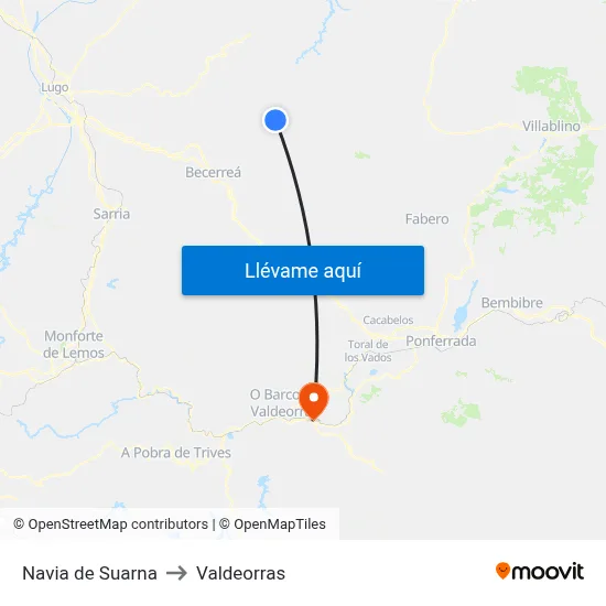 Navia de Suarna to Valdeorras map