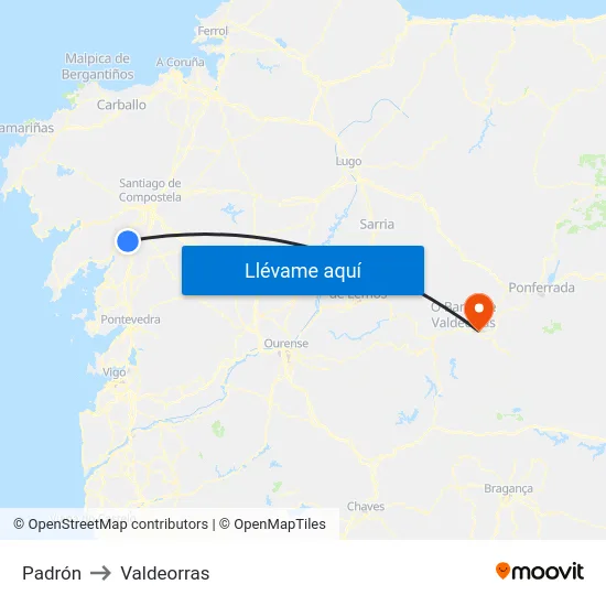 Padrón to Valdeorras map
