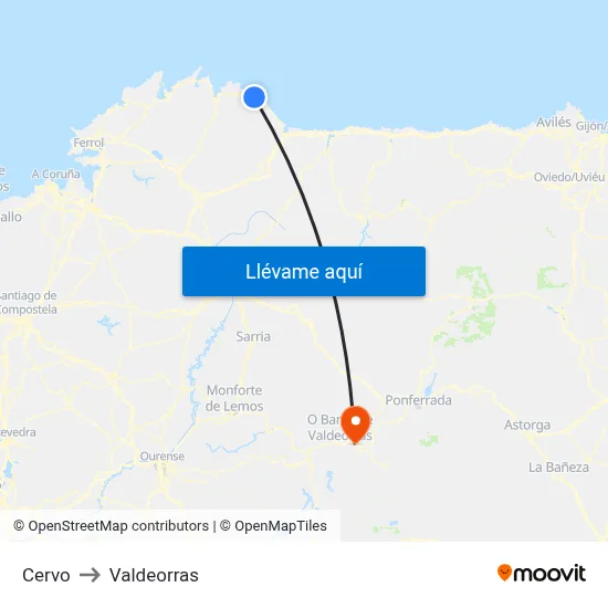 Cervo to Valdeorras map