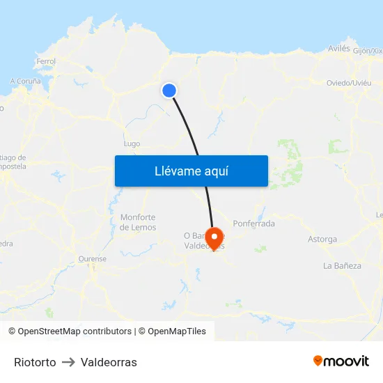 Riotorto to Valdeorras map
