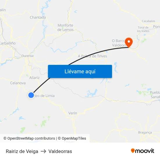 Rairiz de Veiga to Valdeorras map