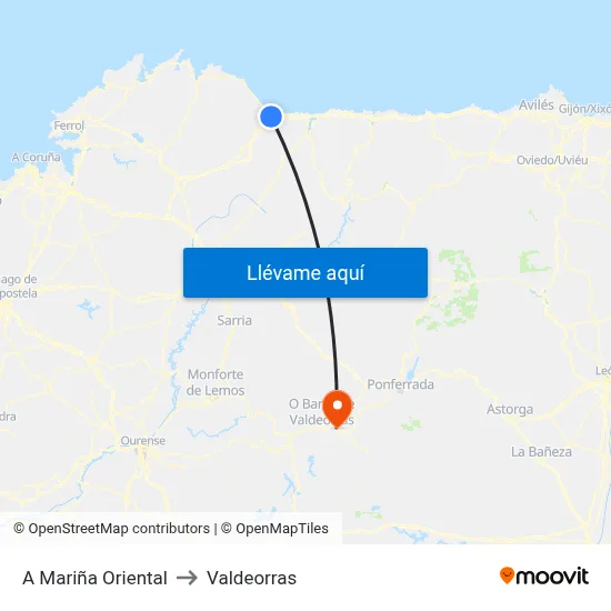 A Mariña Oriental to Valdeorras map