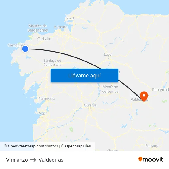 Vimianzo to Valdeorras map